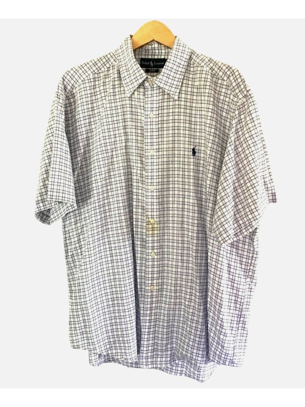 RALPH LAUREN- MENS PAID BLUE BLAKE 100%COTTON SHORT SLEEVE SHIRT SIZE X-LARGE